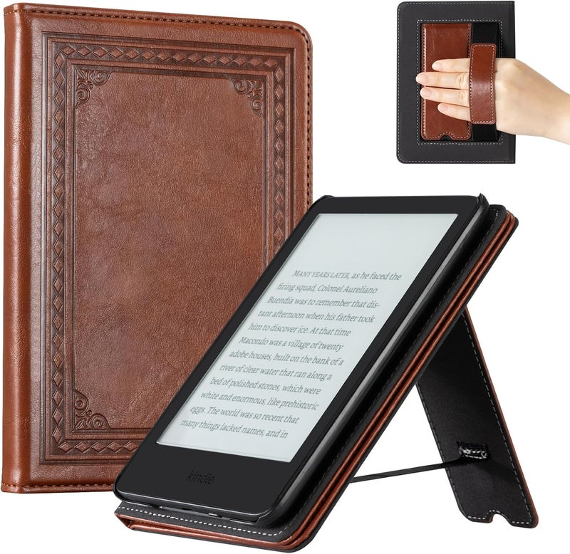 CoBak Case with Stand for 6 Inch Kindle 2024 and 2022 Releases (11th Generation)– PU Leather Smart Cover with Auto Sleep/Wake & Hand Strap, Premium Protective Case for Kindle Basic,Vintage Brown - Image 1